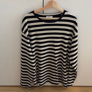 Closed Black and Cream Striped Long Sleeve Top